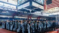 Candidates for a Degree in Medicine from the Vagelos College of Physicians and surgeons in regalia celebrating the completion of their degree requirements.